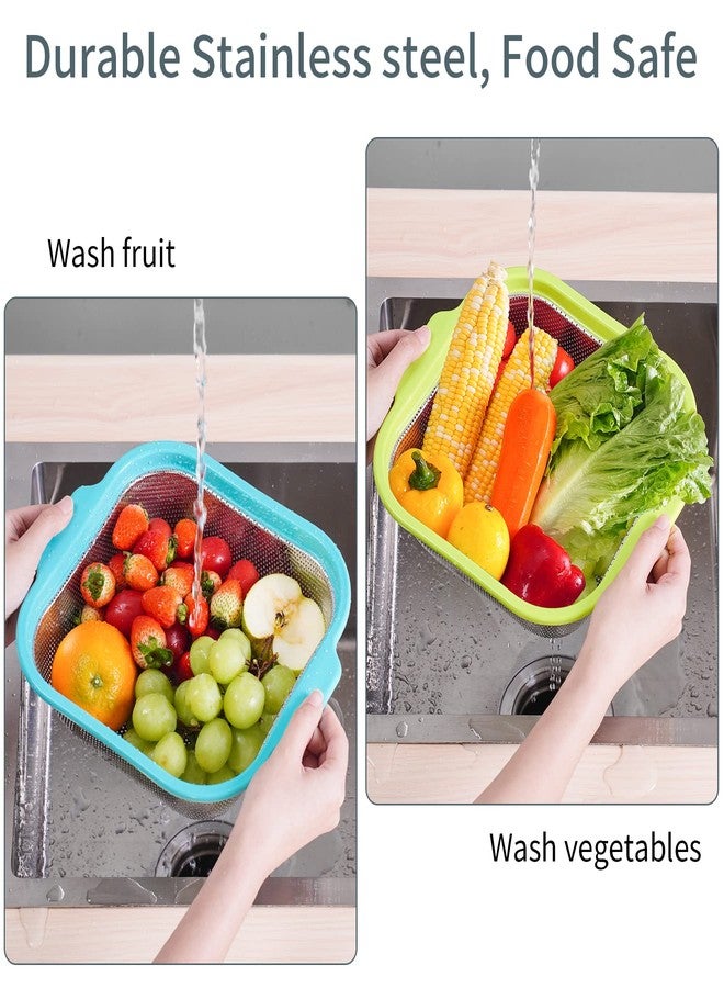 POPGRADE Square Colander Stainless Steel Colander with Handle, Large Metal Strainer for Cooking Pasta, Spaghetti, Veggies, Fruits, Kitchen Food Strainer Drainer, Green - Image 4